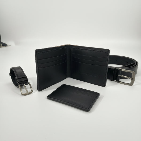 Patterned leather wallet open showing card slots