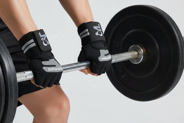 Red leather gripping exercise glove