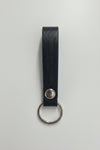 Black leather loop keychain with metal ring