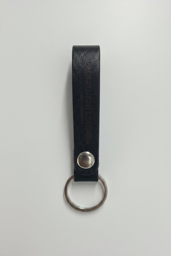 Black leather loop keychain with metal ring