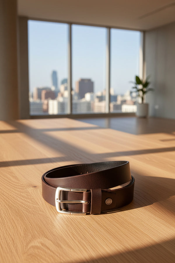Premium genuine leather belt folded to show texture