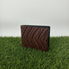 Patterned leather bifold wallet, front view