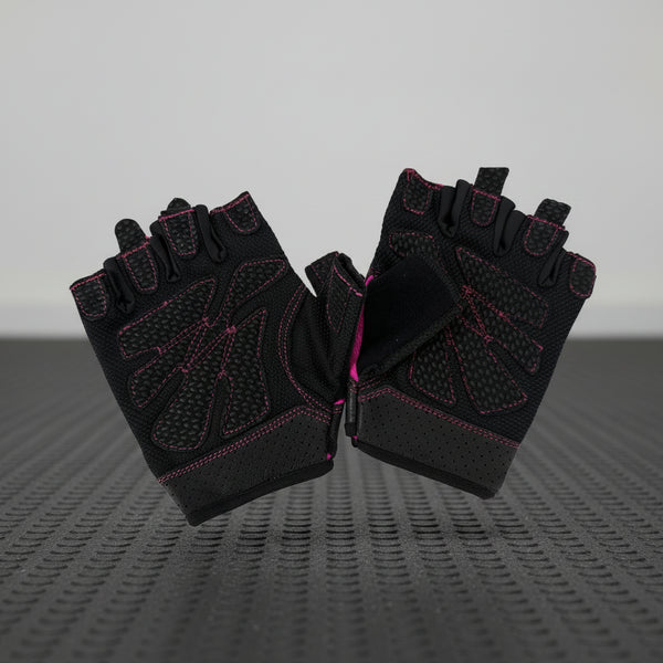Pink leather exercise glove, front view
