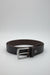 Premium genuine leather belt buckle detail