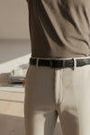 Reversible black and brown leather belt with turning buckle