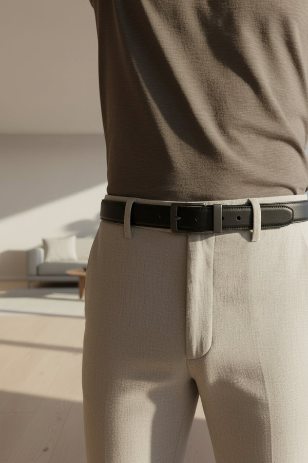Reversible black and brown leather belt with turning buckle