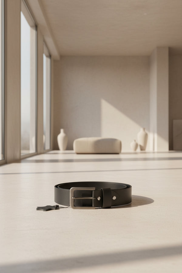 Premium black leather belt with polished buckle