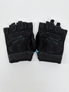 Pair of leather exercise gloves in a clean premium product presentation