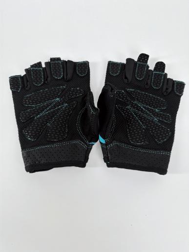 Pair of leather exercise gloves in a clean premium product presentation