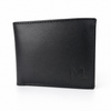Black leather bifold wallet with subtle embossed Moonlight Leathers logo